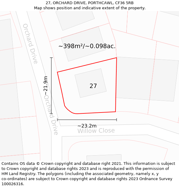 27, ORCHARD DRIVE, PORTHCAWL, CF36 5RB: Plot and title map