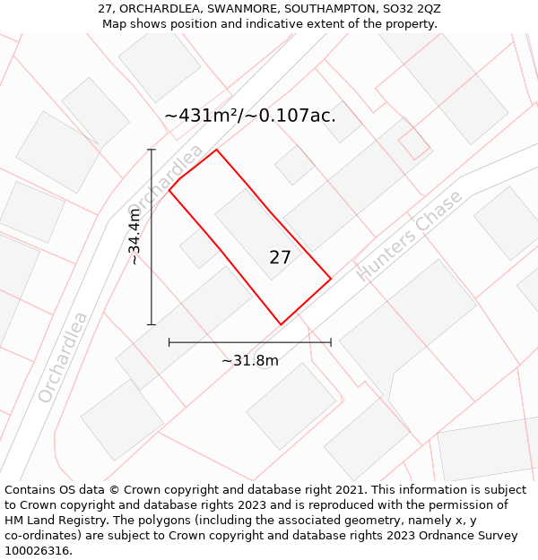 27, ORCHARDLEA, SWANMORE, SOUTHAMPTON, SO32 2QZ: Plot and title map