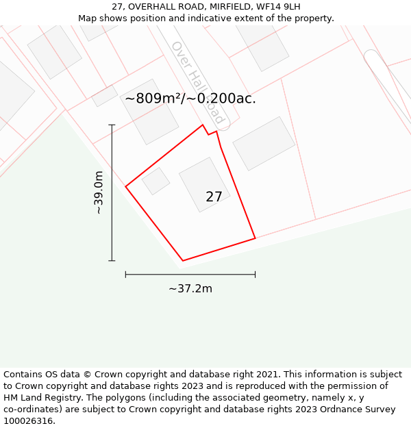 27, OVERHALL ROAD, MIRFIELD, WF14 9LH: Plot and title map