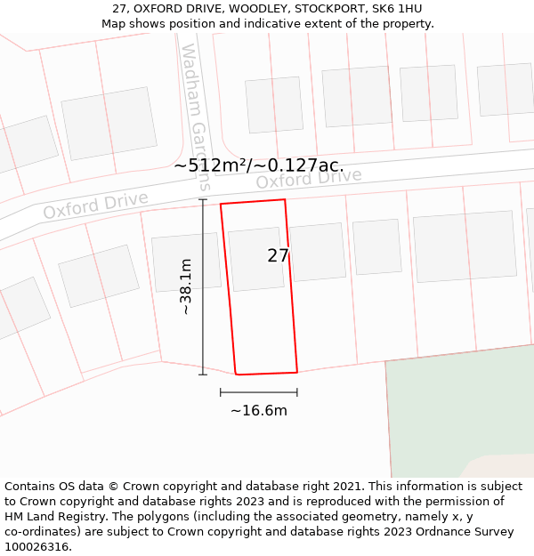 27, OXFORD DRIVE, WOODLEY, STOCKPORT, SK6 1HU: Plot and title map