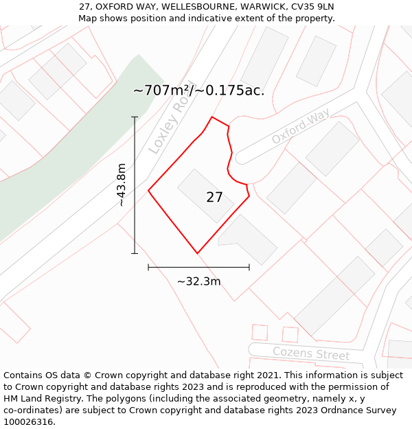 27, OXFORD WAY, WELLESBOURNE, WARWICK, CV35 9LN: Plot and title map