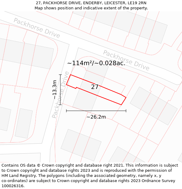 27, PACKHORSE DRIVE, ENDERBY, LEICESTER, LE19 2RN: Plot and title map