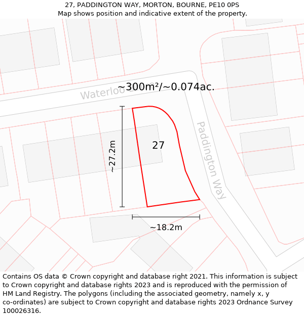 27, PADDINGTON WAY, MORTON, BOURNE, PE10 0PS: Plot and title map