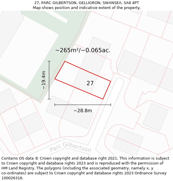 27, PARC GILBERTSON, GELLIGRON, SWANSEA, SA8 4PT: Plot and title map