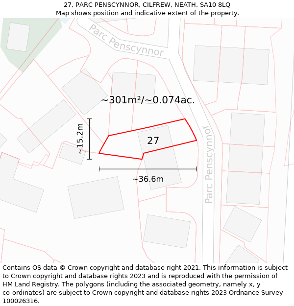 27, PARC PENSCYNNOR, CILFREW, NEATH, SA10 8LQ: Plot and title map