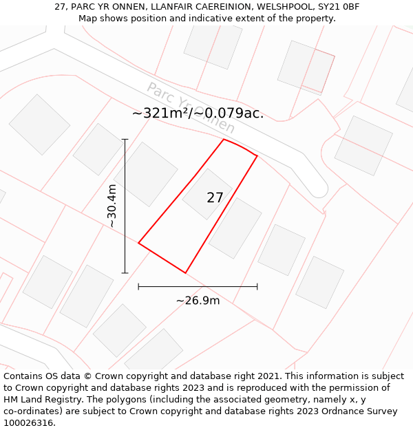 27, PARC YR ONNEN, LLANFAIR CAEREINION, WELSHPOOL, SY21 0BF: Plot and title map