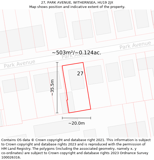 27, PARK AVENUE, WITHERNSEA, HU19 2JX: Plot and title map