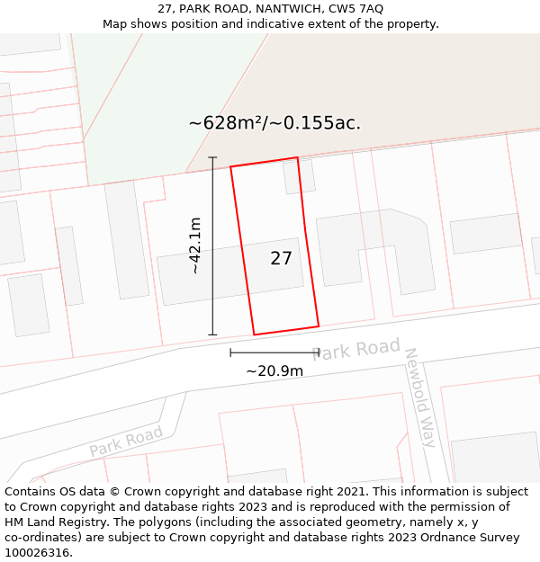 27, PARK ROAD, NANTWICH, CW5 7AQ: Plot and title map