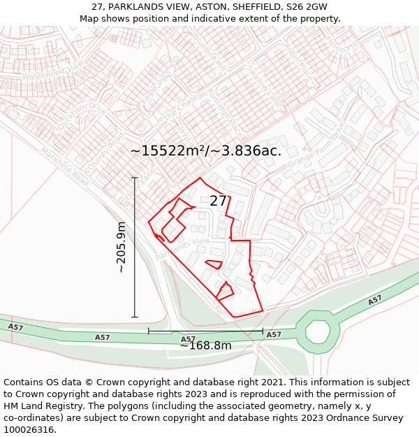 27, PARKLANDS VIEW, ASTON, SHEFFIELD, S26 2GW: Plot and title map