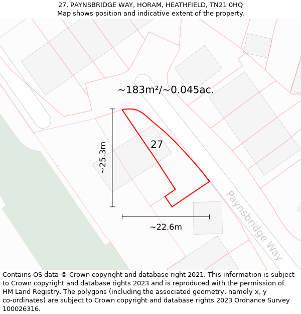 27, PAYNSBRIDGE WAY, HORAM, HEATHFIELD, TN21 0HQ: Plot and title map