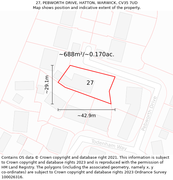 27, PEBWORTH DRIVE, HATTON, WARWICK, CV35 7UD: Plot and title map