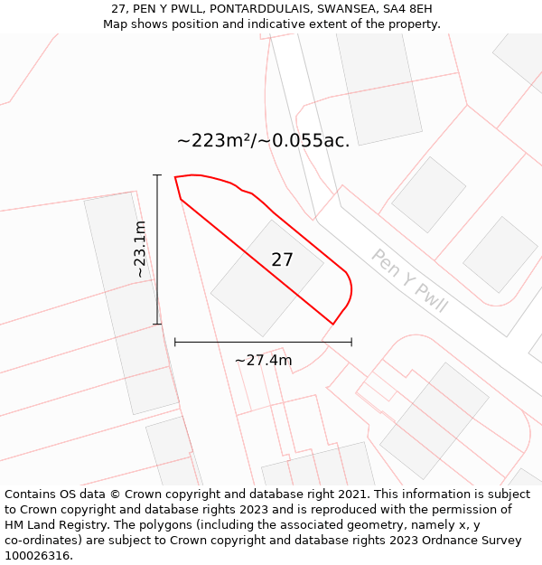 27, PEN Y PWLL, PONTARDDULAIS, SWANSEA, SA4 8EH: Plot and title map