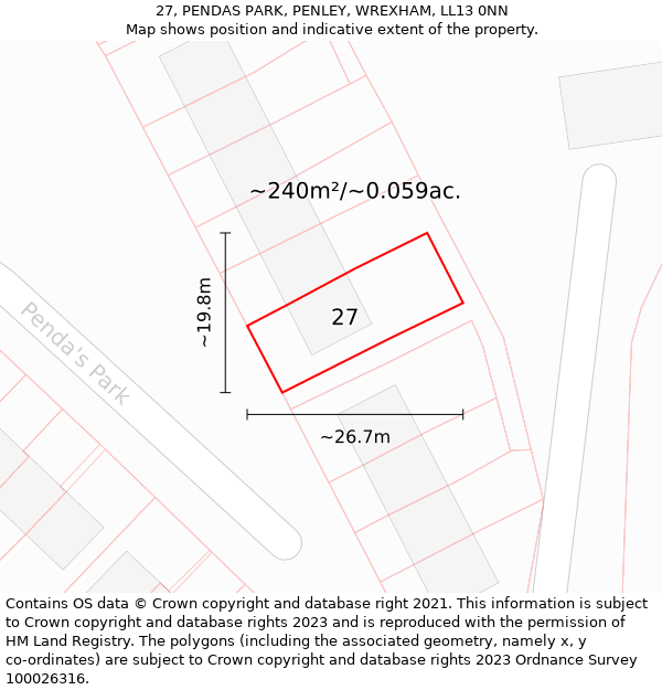 27, PENDAS PARK, PENLEY, WREXHAM, LL13 0NN: Plot and title map