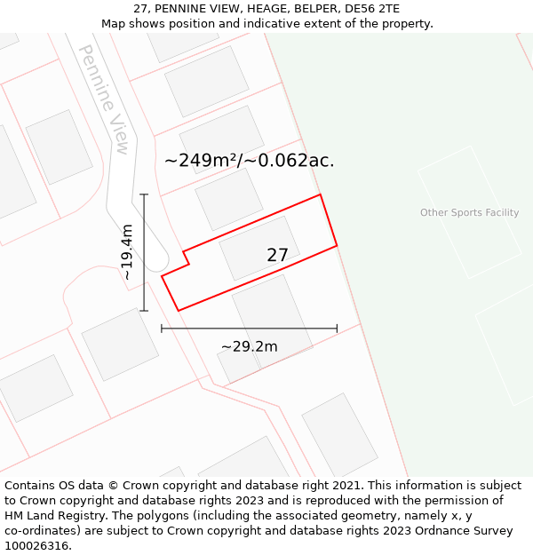 27, PENNINE VIEW, HEAGE, BELPER, DE56 2TE: Plot and title map