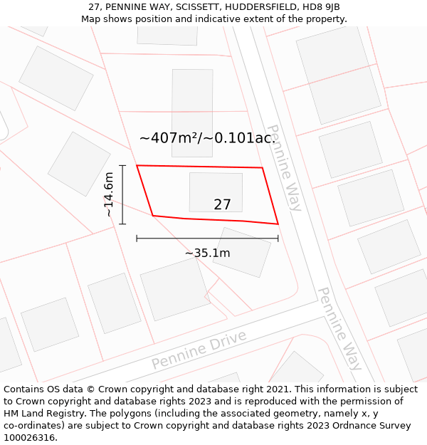 27, PENNINE WAY, SCISSETT, HUDDERSFIELD, HD8 9JB: Plot and title map