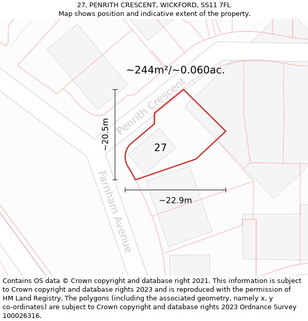 27, PENRITH CRESCENT, WICKFORD, SS11 7FL: Plot and title map