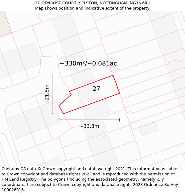 27, PENROSE COURT, SELSTON, NOTTINGHAM, NG16 6RH: Plot and title map