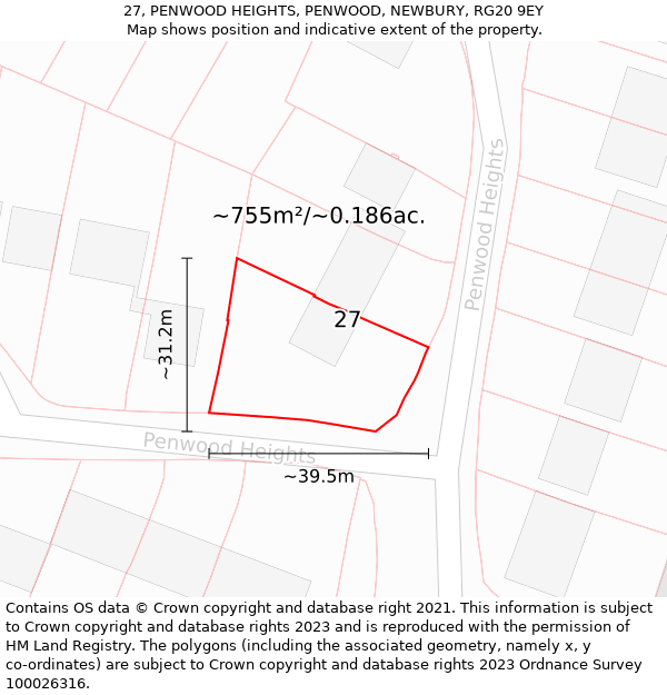 27, PENWOOD HEIGHTS, PENWOOD, NEWBURY, RG20 9EY: Plot and title map