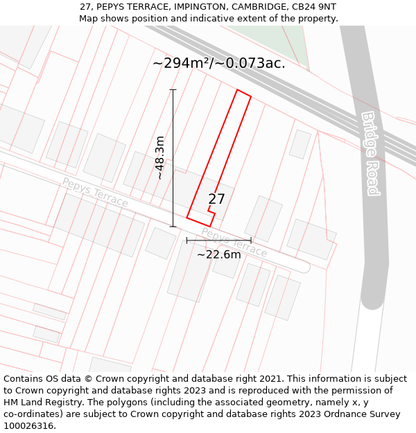 27, PEPYS TERRACE, IMPINGTON, CAMBRIDGE, CB24 9NT: Plot and title map