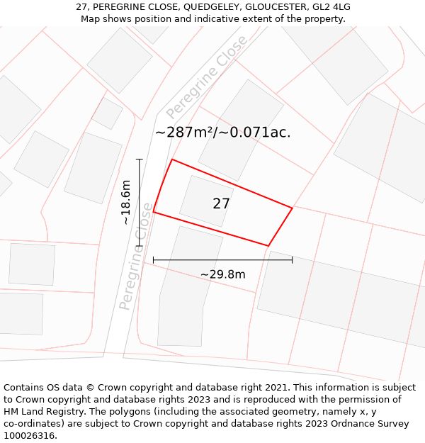 27, PEREGRINE CLOSE, QUEDGELEY, GLOUCESTER, GL2 4LG: Plot and title map