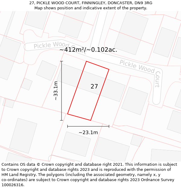 27, PICKLE WOOD COURT, FINNINGLEY, DONCASTER, DN9 3RG: Plot and title map