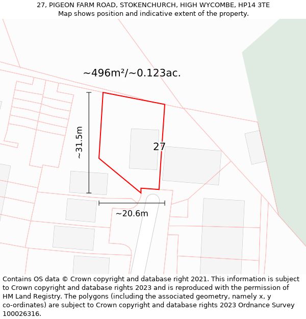 27, PIGEON FARM ROAD, STOKENCHURCH, HIGH WYCOMBE, HP14 3TE: Plot and title map