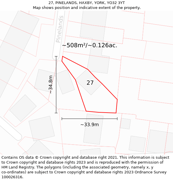 27, PINELANDS, HAXBY, YORK, YO32 3YT: Plot and title map