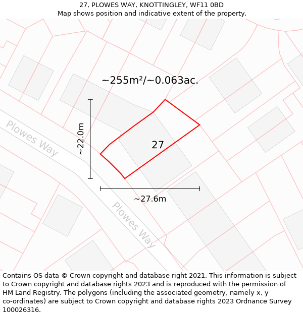 27, PLOWES WAY, KNOTTINGLEY, WF11 0BD: Plot and title map