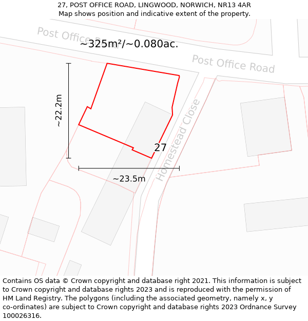 27, POST OFFICE ROAD, LINGWOOD, NORWICH, NR13 4AR: Plot and title map