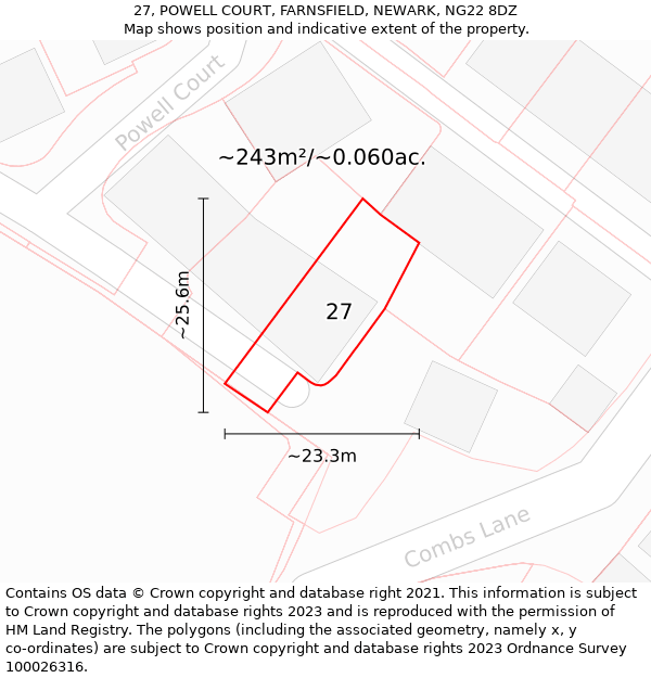 27, POWELL COURT, FARNSFIELD, NEWARK, NG22 8DZ: Plot and title map