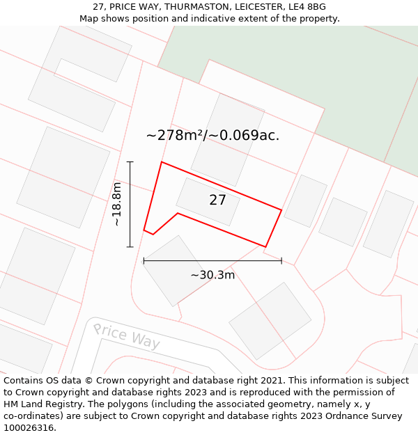 27, PRICE WAY, THURMASTON, LEICESTER, LE4 8BG: Plot and title map