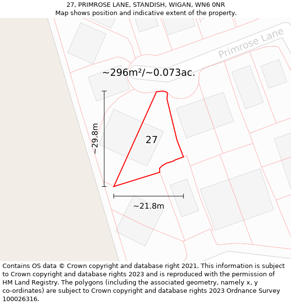 27, PRIMROSE LANE, STANDISH, WIGAN, WN6 0NR: Plot and title map