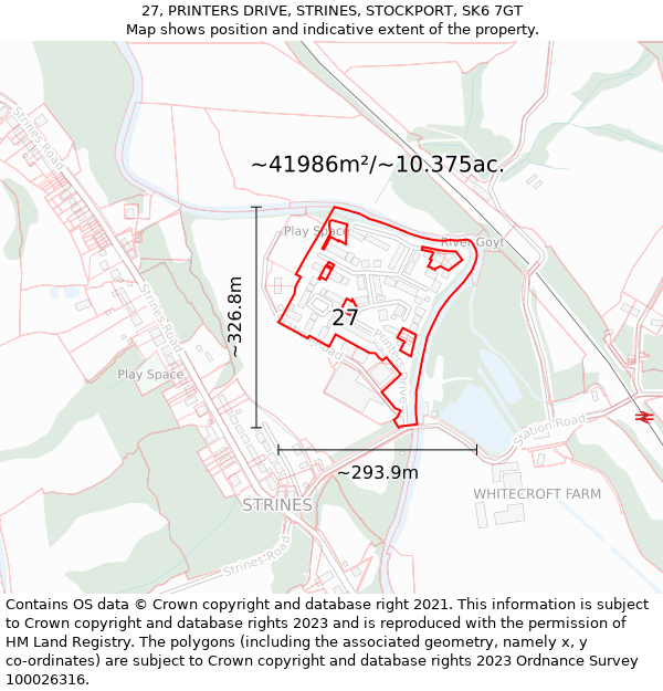 27, PRINTERS DRIVE, STRINES, STOCKPORT, SK6 7GT: Plot and title map