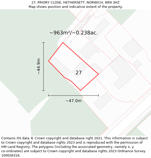 27, PRIORY CLOSE, HETHERSETT, NORWICH, NR9 3HZ: Plot and title map