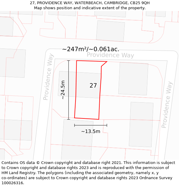 27, PROVIDENCE WAY, WATERBEACH, CAMBRIDGE, CB25 9QH: Plot and title map