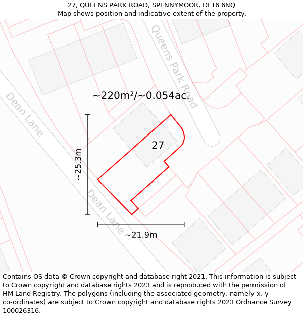 27, QUEENS PARK ROAD, SPENNYMOOR, DL16 6NQ: Plot and title map