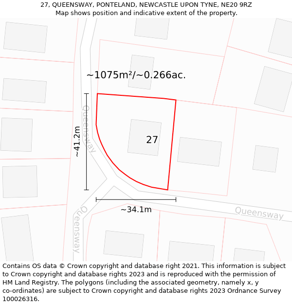 27, QUEENSWAY, PONTELAND, NEWCASTLE UPON TYNE, NE20 9RZ: Plot and title map