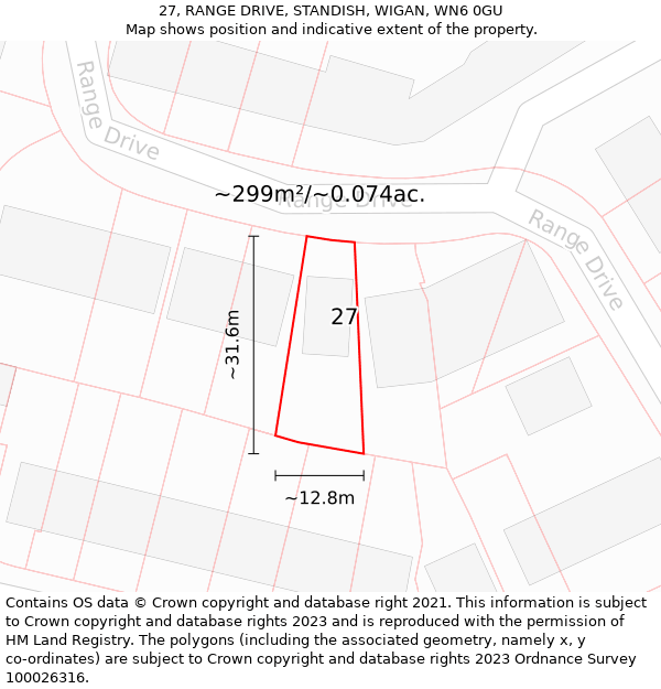 27, RANGE DRIVE, STANDISH, WIGAN, WN6 0GU: Plot and title map