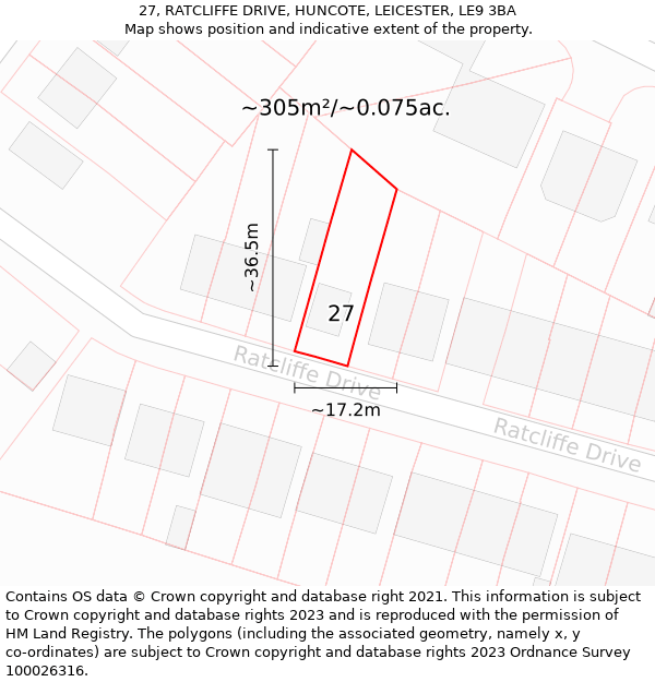 27, RATCLIFFE DRIVE, HUNCOTE, LEICESTER, LE9 3BA: Plot and title map