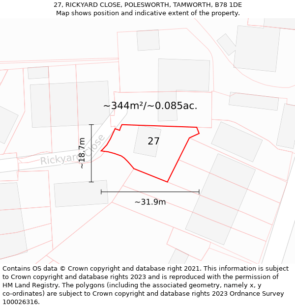 27, RICKYARD CLOSE, POLESWORTH, TAMWORTH, B78 1DE: Plot and title map