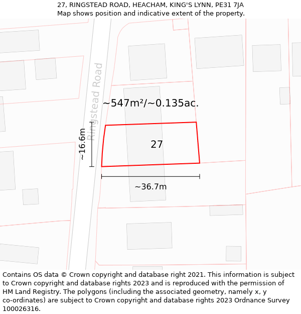 27, RINGSTEAD ROAD, HEACHAM, KING'S LYNN, PE31 7JA: Plot and title map