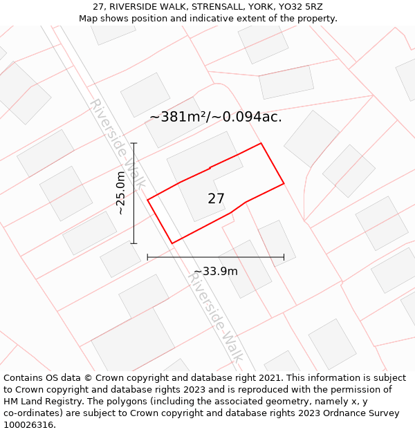 27, RIVERSIDE WALK, STRENSALL, YORK, YO32 5RZ: Plot and title map