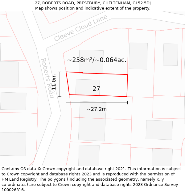 27, ROBERTS ROAD, PRESTBURY, CHELTENHAM, GL52 5DJ: Plot and title map