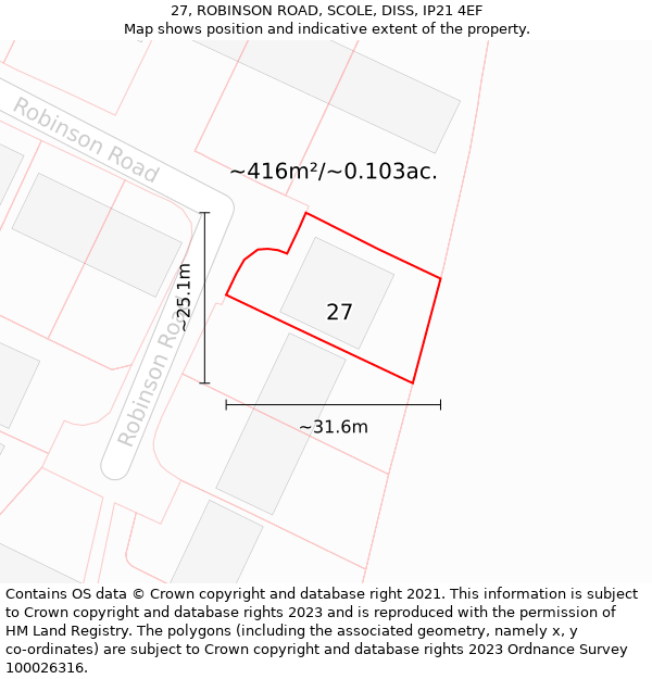 27, ROBINSON ROAD, SCOLE, DISS, IP21 4EF: Plot and title map