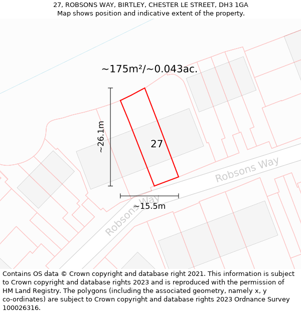 27, ROBSONS WAY, BIRTLEY, CHESTER LE STREET, DH3 1GA: Plot and title map