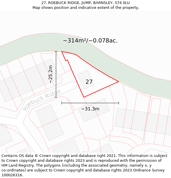 27, ROEBUCK RIDGE, JUMP, BARNSLEY, S74 0LU: Plot and title map