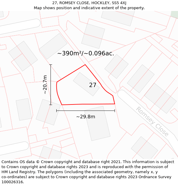 27, ROMSEY CLOSE, HOCKLEY, SS5 4XJ: Plot and title map