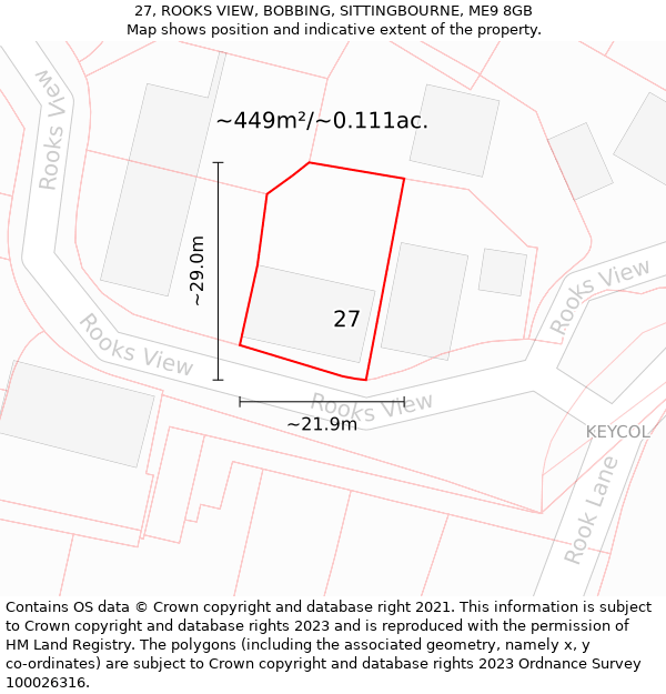 27, ROOKS VIEW, BOBBING, SITTINGBOURNE, ME9 8GB: Plot and title map