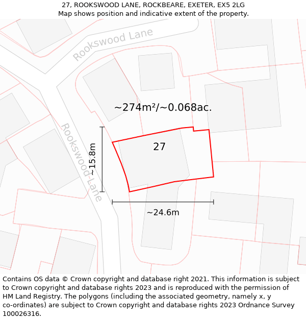 27, ROOKSWOOD LANE, ROCKBEARE, EXETER, EX5 2LG: Plot and title map