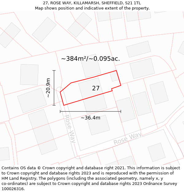 27, ROSE WAY, KILLAMARSH, SHEFFIELD, S21 1TL: Plot and title map